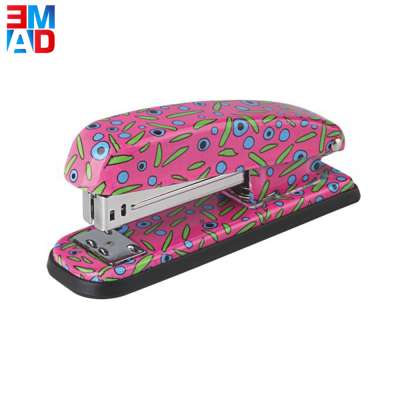 Hot selling floral stationery durable standard metal branded stapler 20 sheets flower print stapler